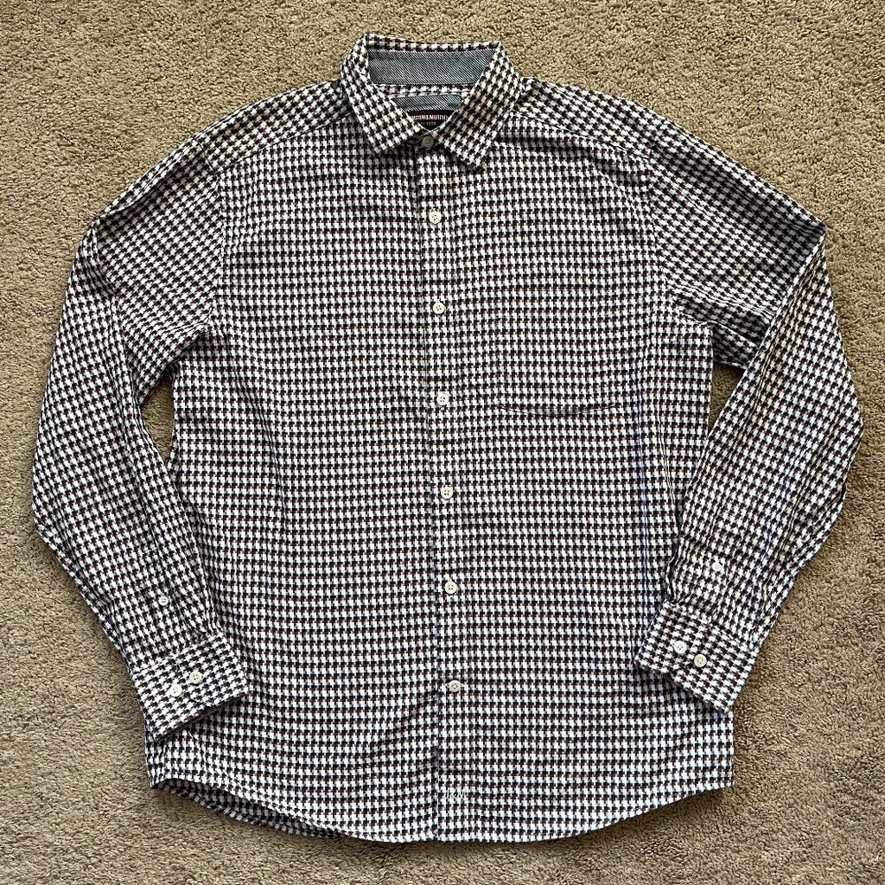 Johnston Murphy Brown/Blue Checked Button Down Long Sleeve Classic Career SzM